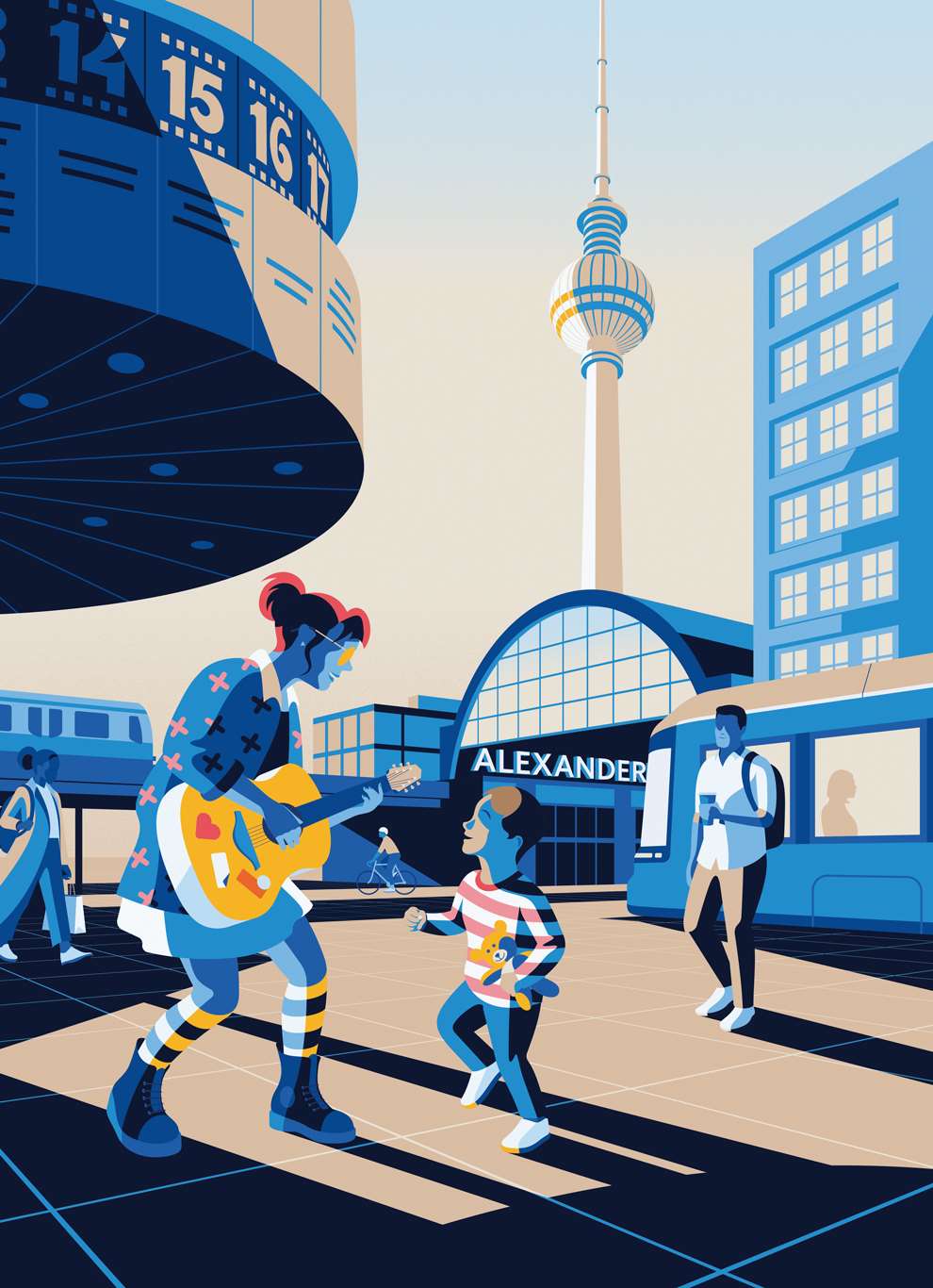 Jack Daly, Girl with guitar and dancing boy in an urban setting for JP Morgan by Jack Daly.