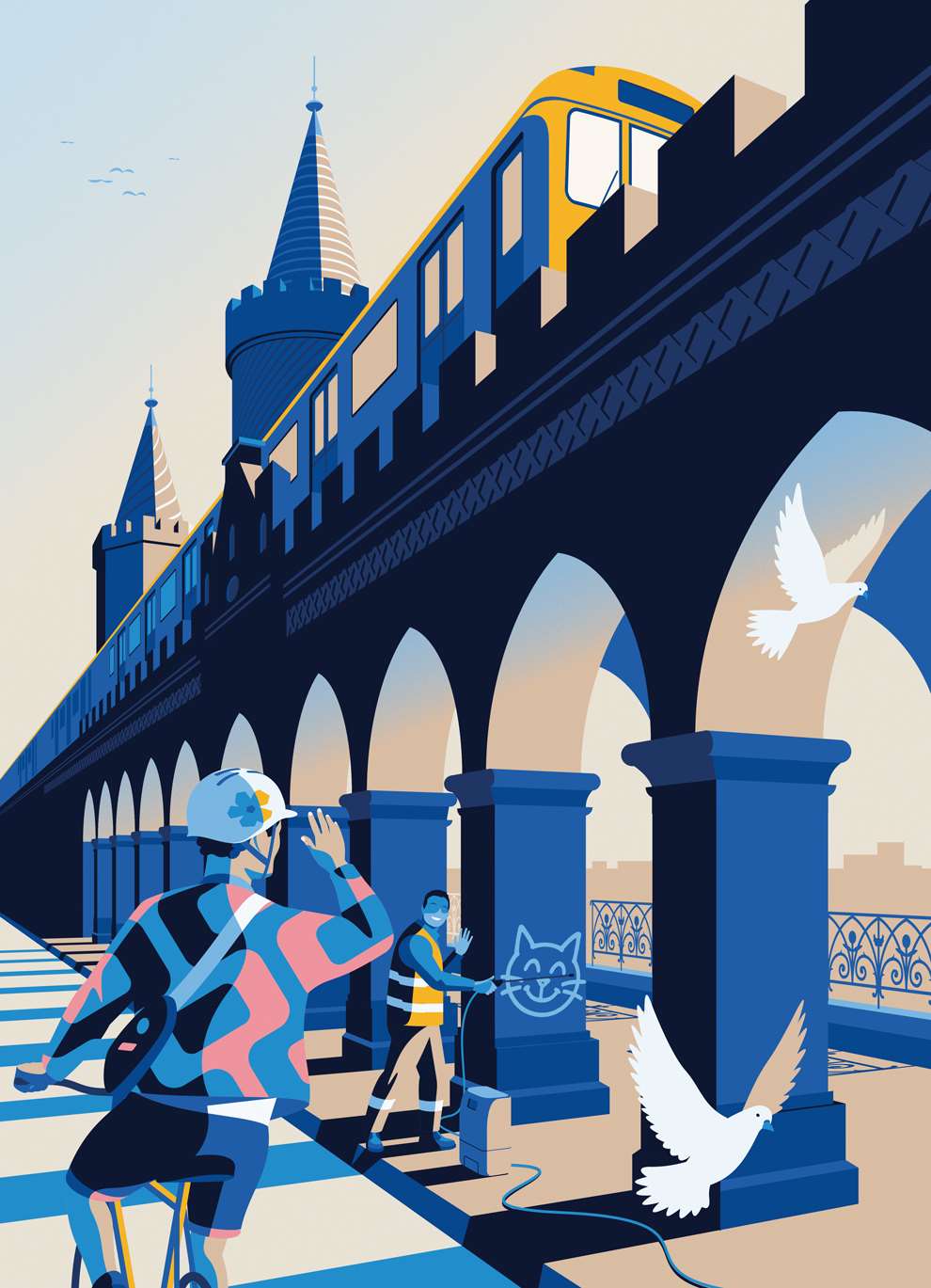 Jack Daly, Man on bike under a bridge for JP Morgan by Jack Daly.