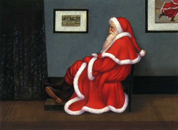Carol Lawson, Hand-painted vintage illustration of father Christmas sitting in a chair