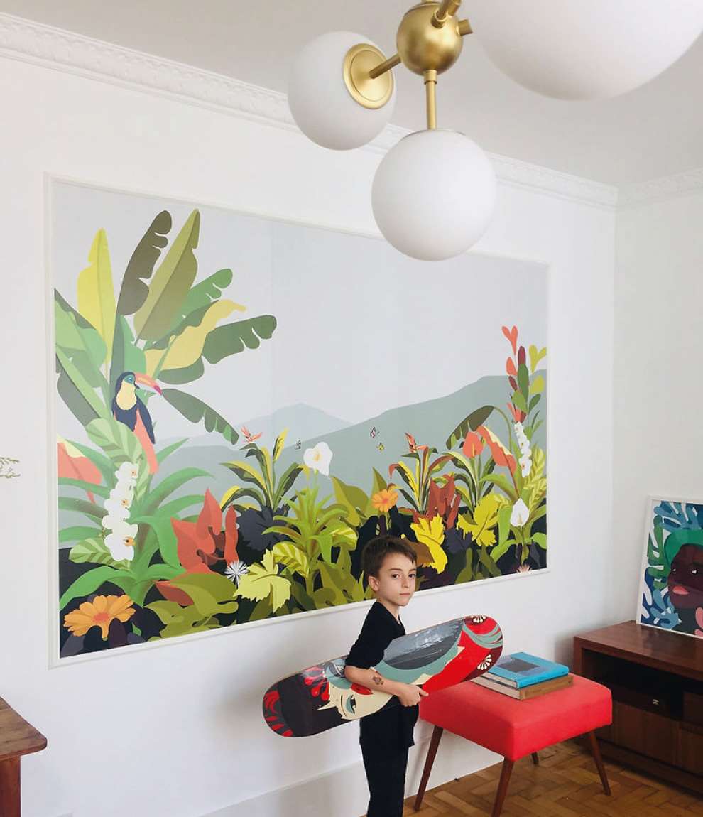 Camila Pinheiro, Large vector artwork in situ on a wall in a home. 