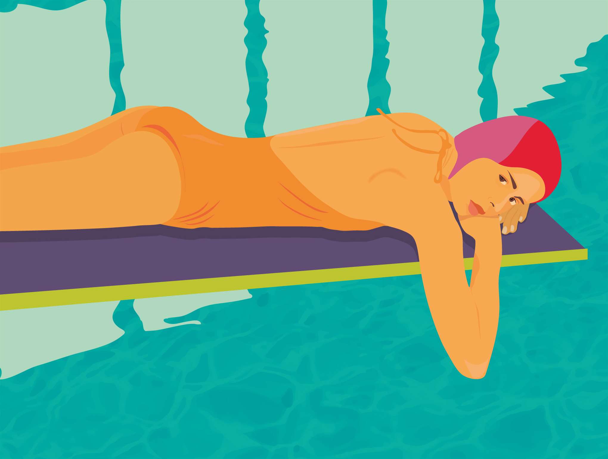Camila Pinheiro, Vector digital illustration of a woman lying by the pool. Summer vibes.  