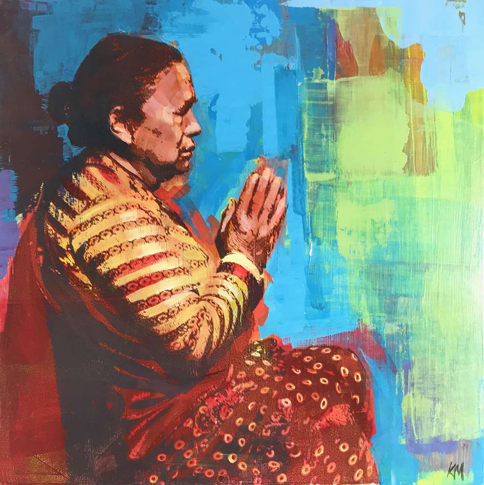 Kate Miller, Napalese woman praying by Kate Miller