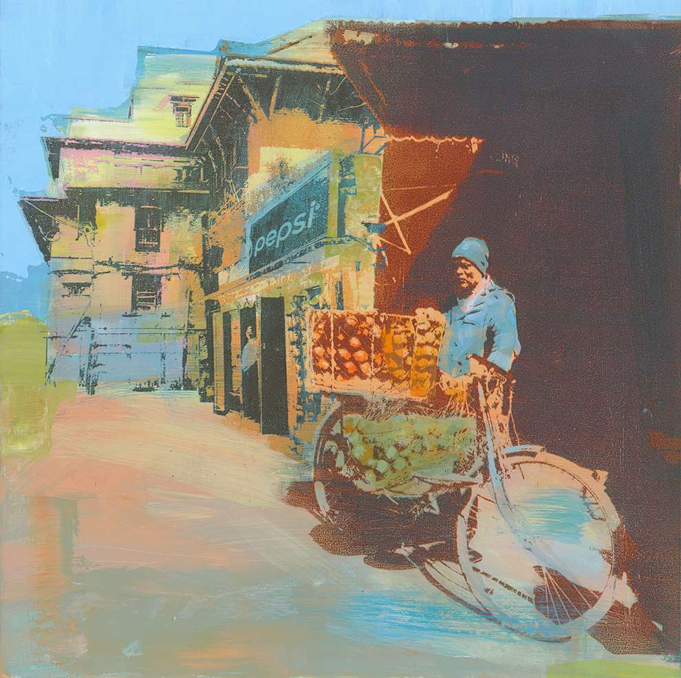 Kate Miller, Market environment with character selling fruit in Napal by Kate Miller