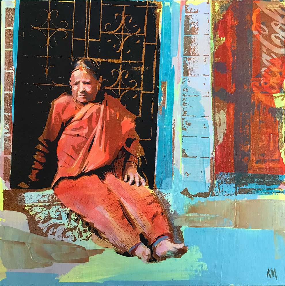 Kate Miller, Napalese woman sitting in her doorway by Kate Miller.
