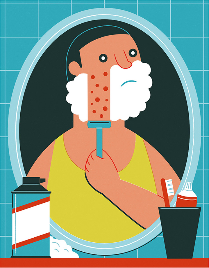 Toby Leigh, Bold and graphic illustration of a man shaving 