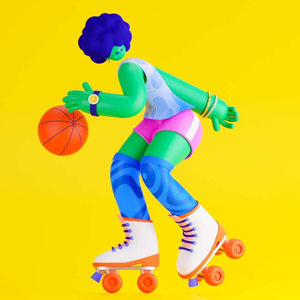 Edward McGowan, CGI character rendering of a female playing basketball 