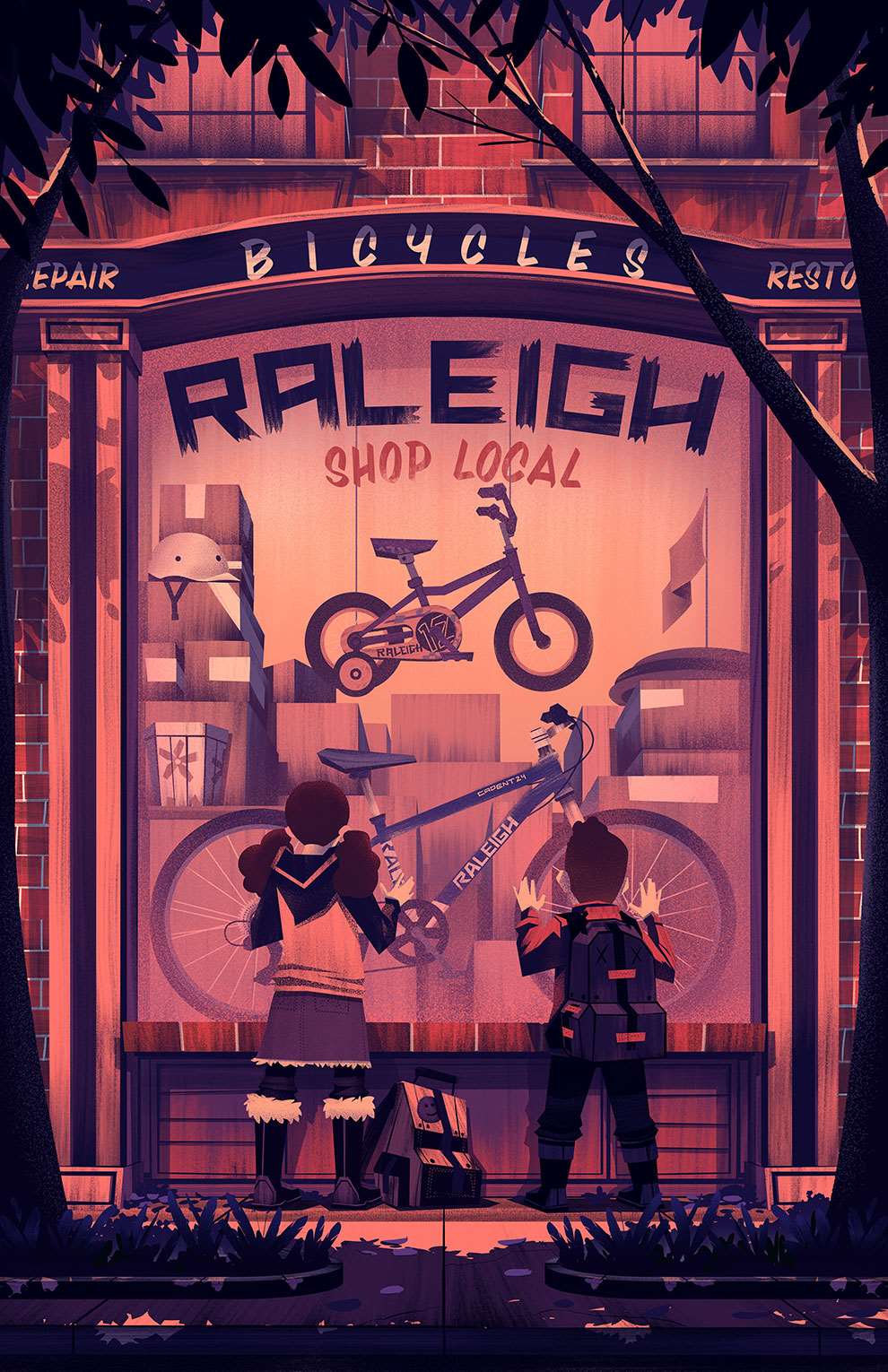 Brian Edward Miller, Poster illustration for cycling brand Raleigh USA.
