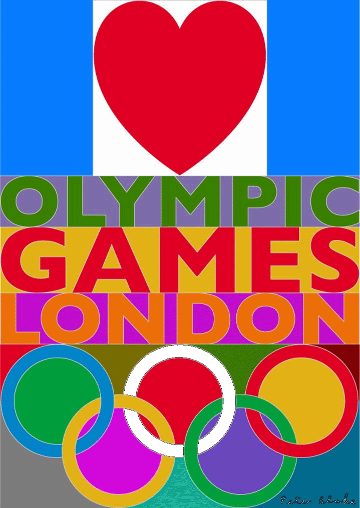 Sir Peter Blake, Iconic pop art digital design for the London Olympic games using bright colour and bold typography 