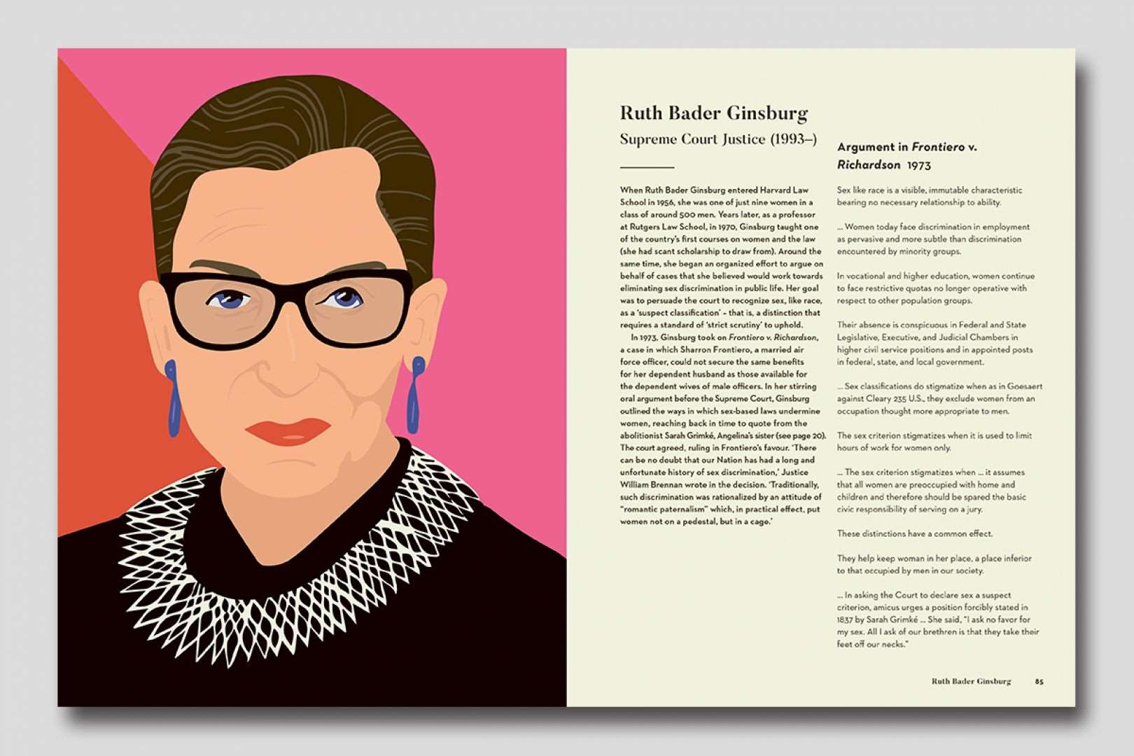 Camila Pinheiro, Interior book portrait illustrations from So Here I Am: Speeches by great women to empower and inspire. Vector illustration of Ruth Bader Ginsburg