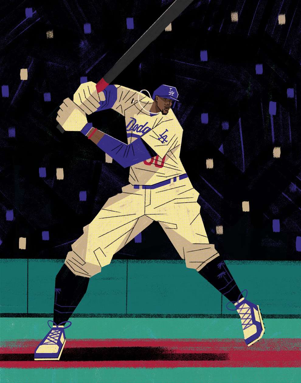 Dale Edwin Murray, Bold and graphic digital illustration of baseball player Mookie Betts.