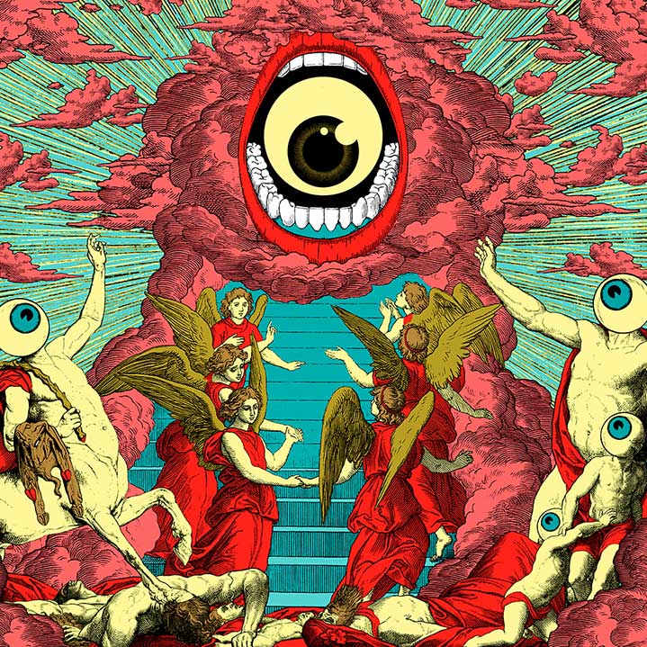 Elzo Durt, Elzo Durt Psychedelic Album cover Illustration of angels looking up towards an all seeing eyeball in the sky. 