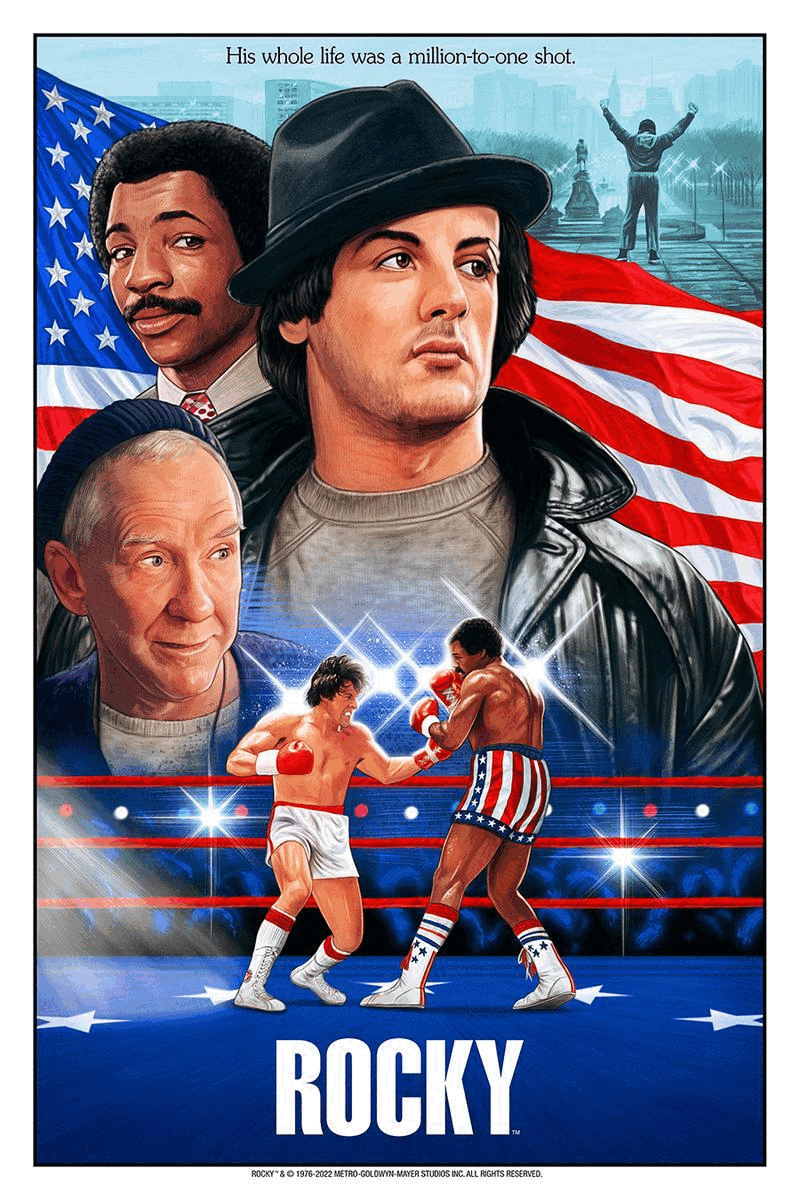 Sam  Gilbey, Sam Gilbey illustrated Rocky poster gif, realistic character portraits.