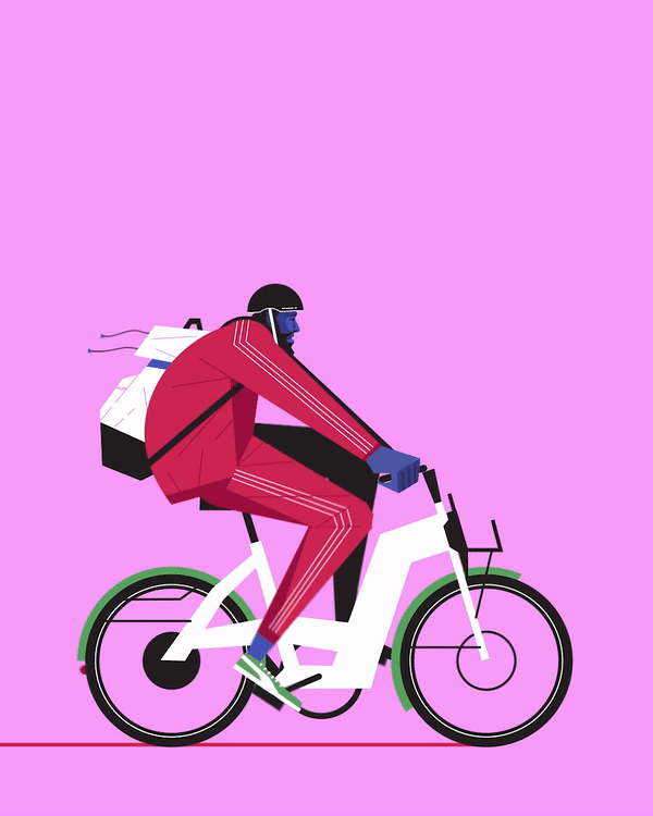 Dale Edwin Murray,  Dale’s latest work for Norway’s leading public transport provider Brakar. Dale’s style is clean, vibrant and sharp. Man on bicycle animated loop.