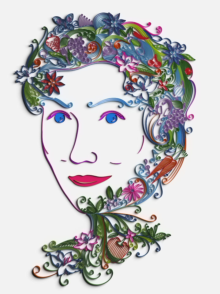 2&3, Quilling illustration. Feminine decorative face digitally rendered. 