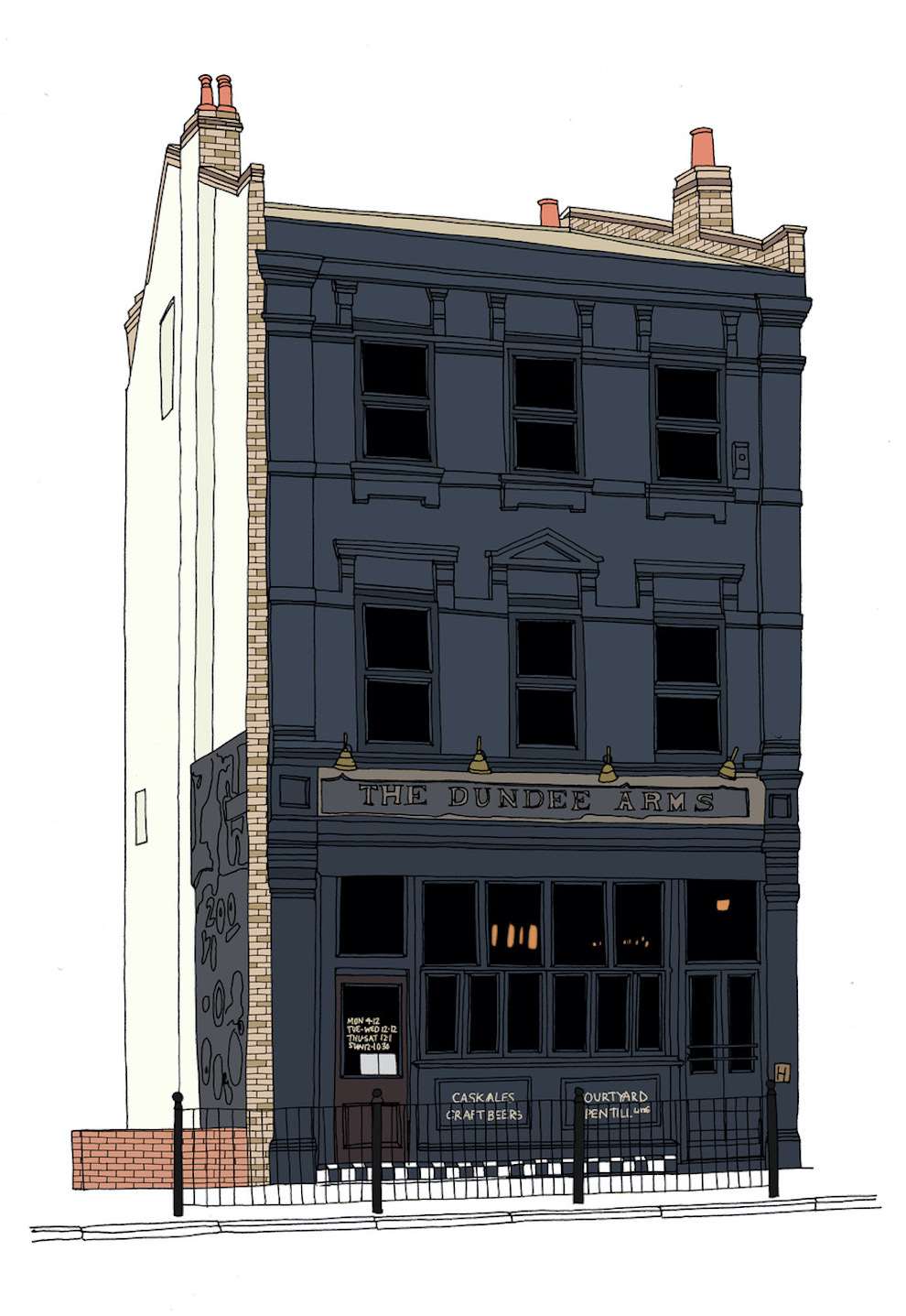 Jitesh Patel, Detailed architectural digital line drawing of independent pub in London.