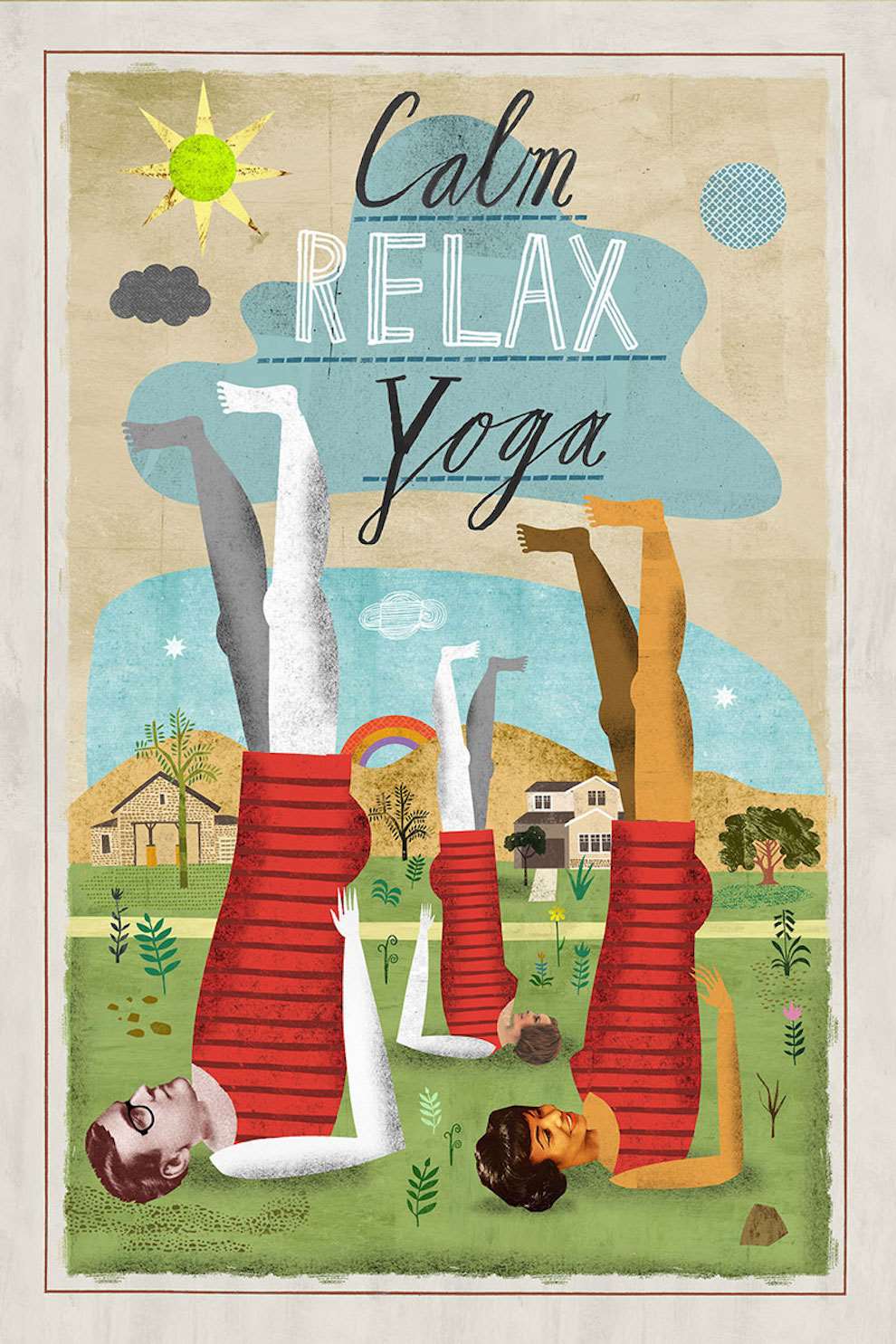 Martin Haake, Collage illustration of 3 people doing yoga 