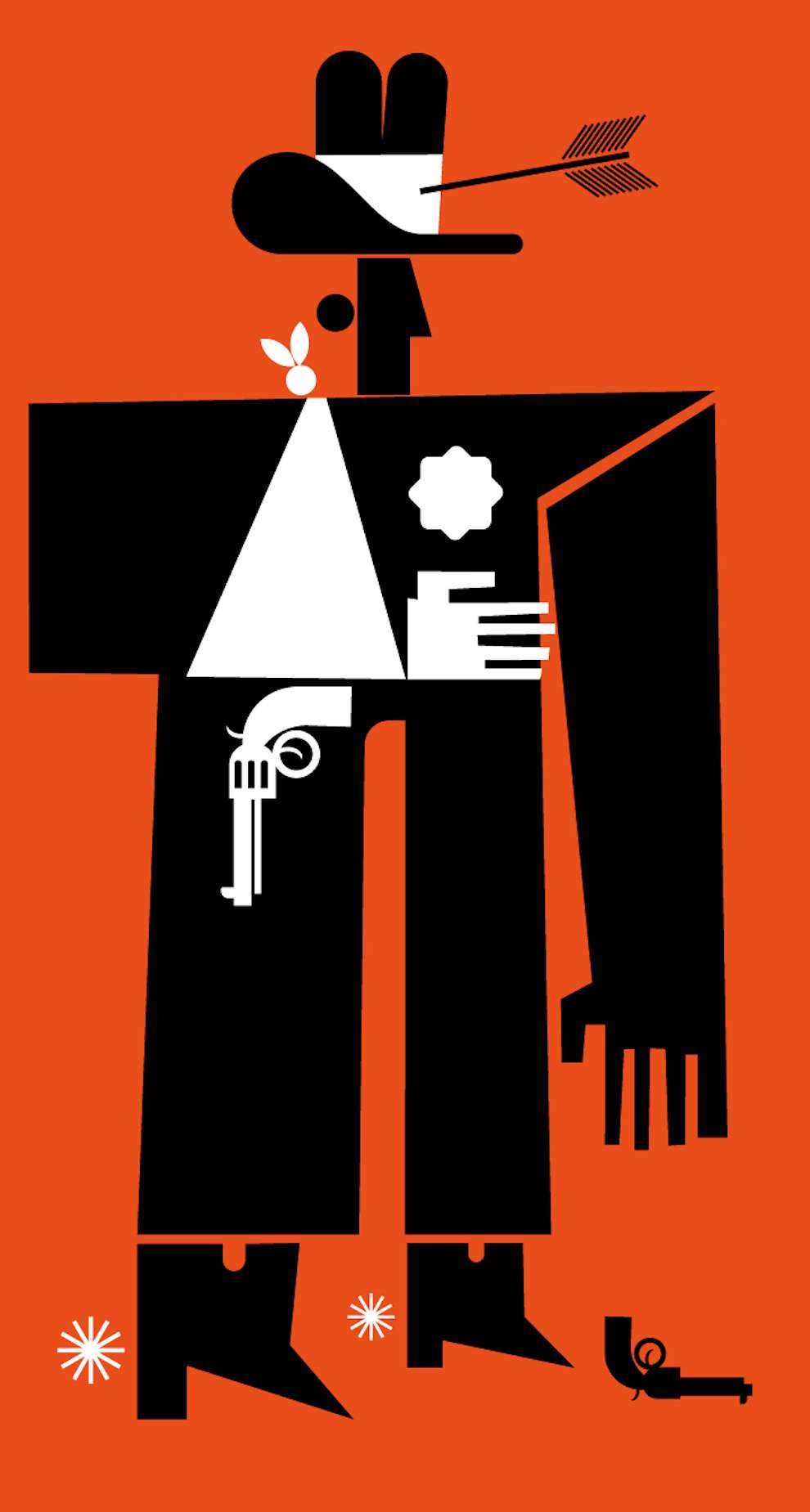 Mick Marston, Graphic illustration of a cowboy in an orange background 