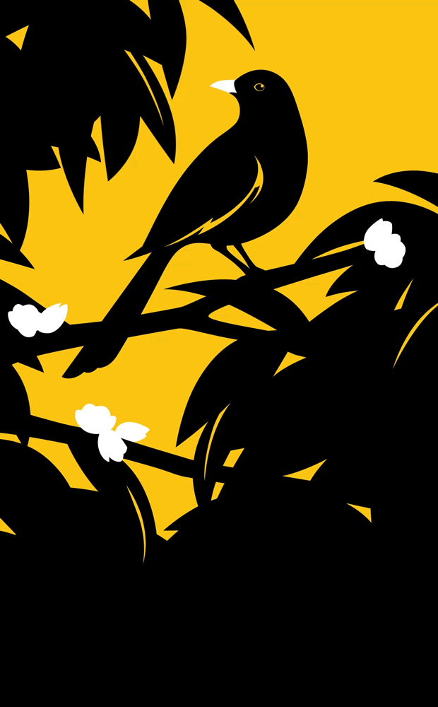 Paul Oakley, Animated Gif. Bold and graphic black bird on yellow background