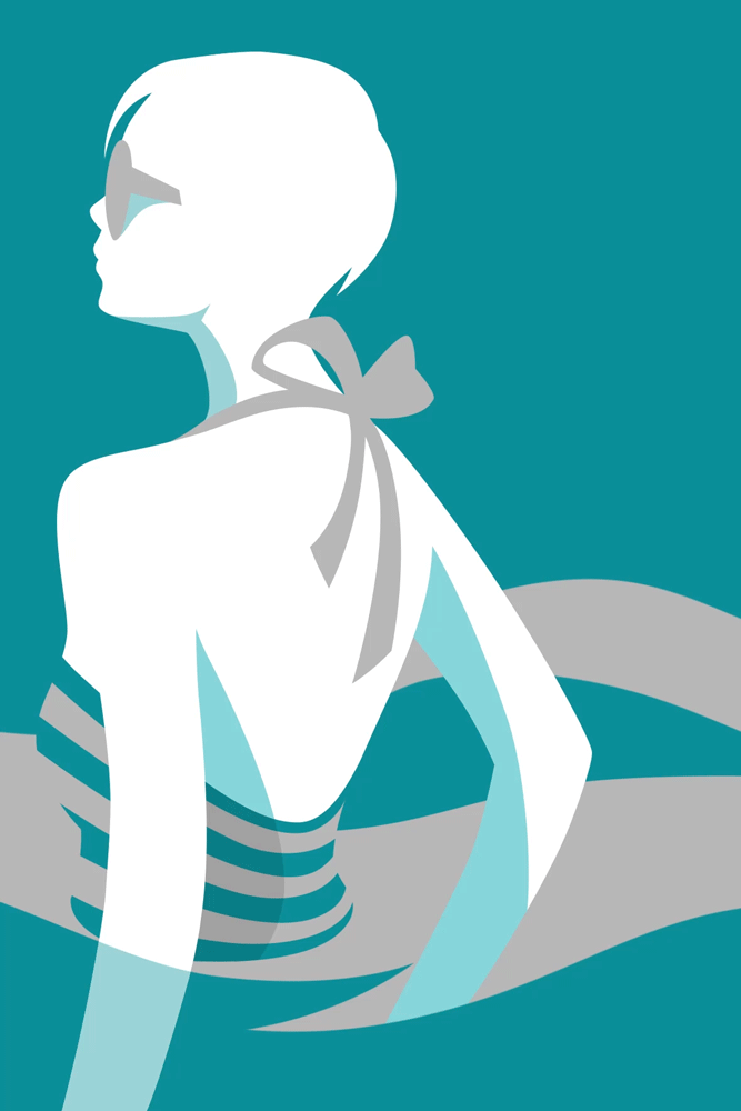 Paul Oakley, Digital graphic animated gif of an elegant woman. Shade of blue.  	