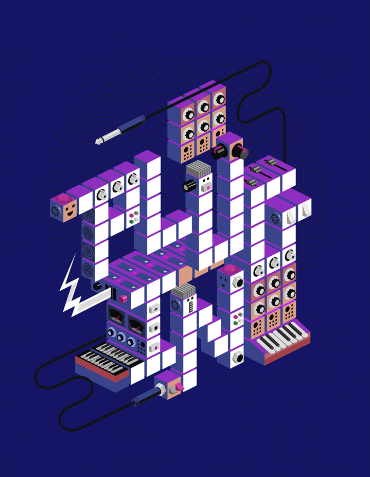 Ray Smith, bold and playful typography creating an electronic synthesiser 
