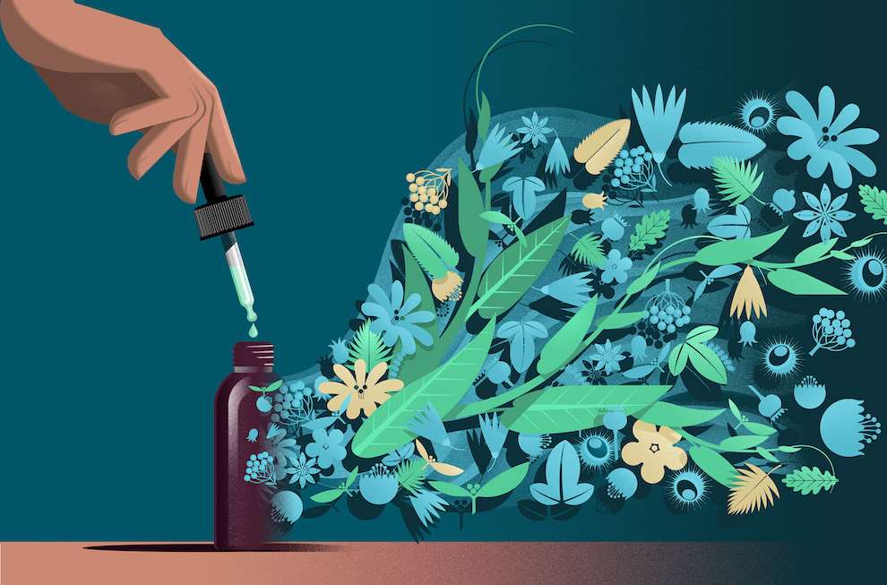 Max Ellis, Bold and graphic conceptual illustration of a hand opening a product, releasing flowers scent 