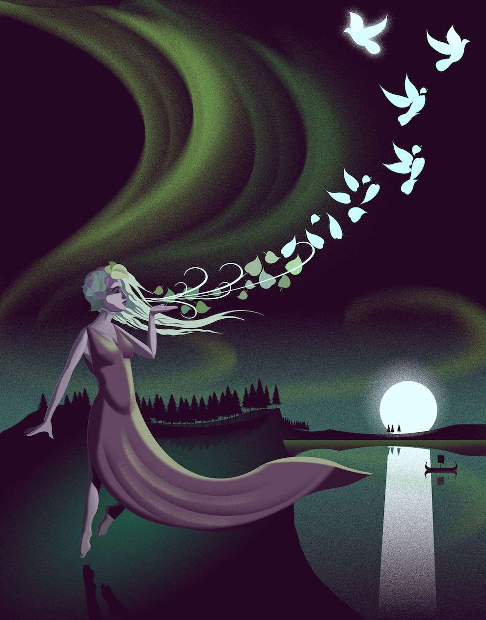 Max Ellis, Textural and graphic nighttime illustration of fairy 