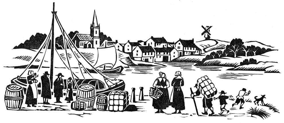 Clare Melinsky, Black and white linocut of ships on the harbour created as part of Interpretation boards for The Pilgrims Gallery and trail at Bassetlaw Museum in Retford, North Nottinghamshire.