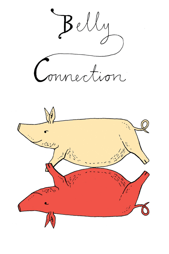 Harriet Russell, humorous illustration of belly pork 