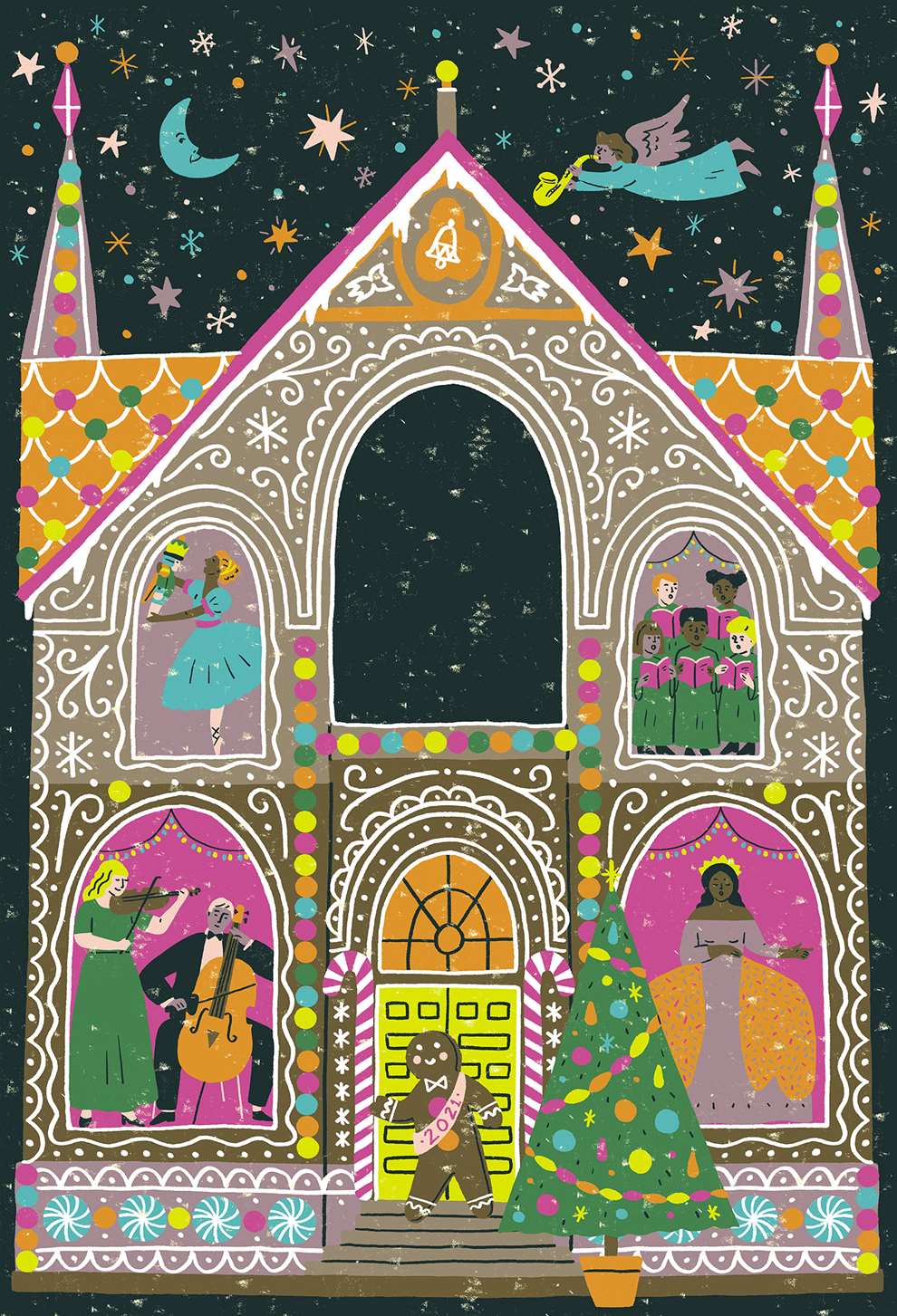 Harriet Seed, Digital illustration for Boston Globe cover of cathedral. 