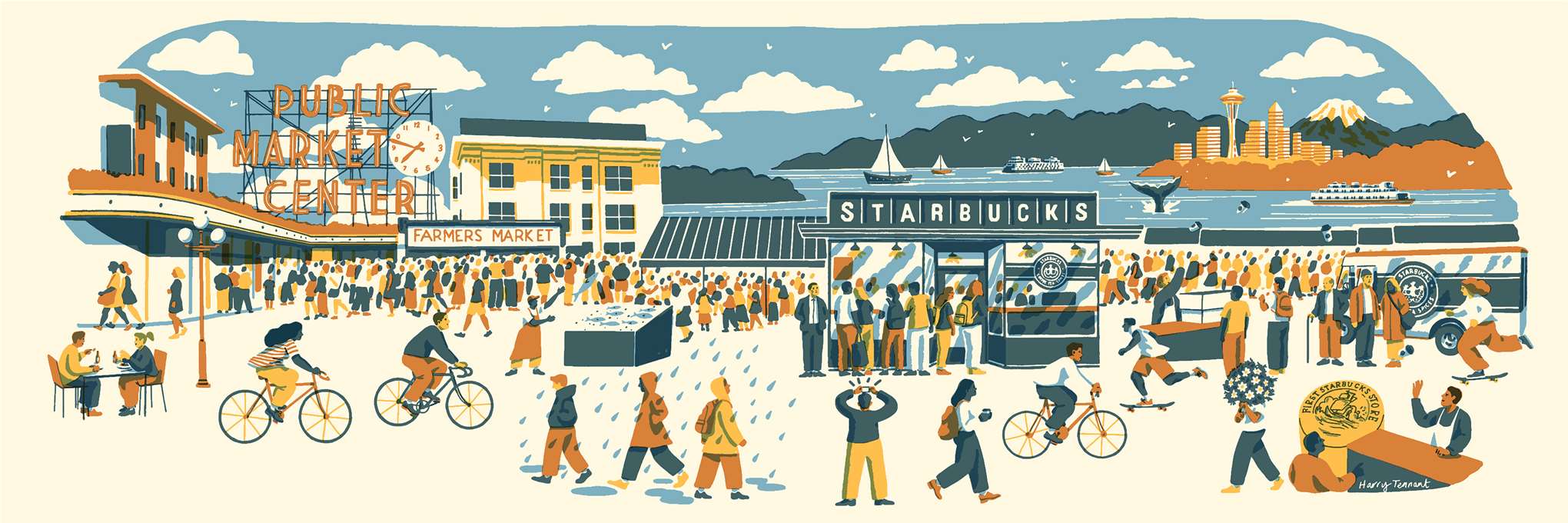 Harry Tennant, Starbucks Mural Illustration 