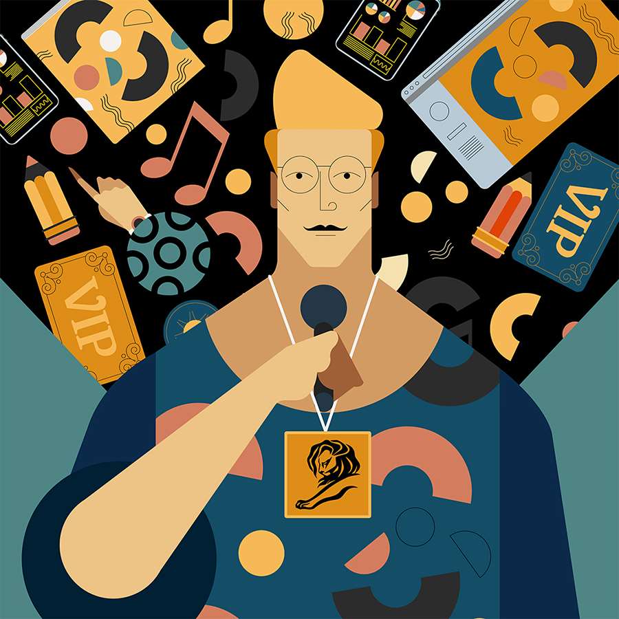 Jonny Wan, Spot vector illustration for Lion Cannes of a man holding a microphone.