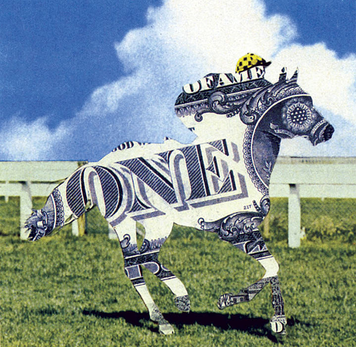 Lou Beach, Photocollage illustration of a horse made of one dollar note 