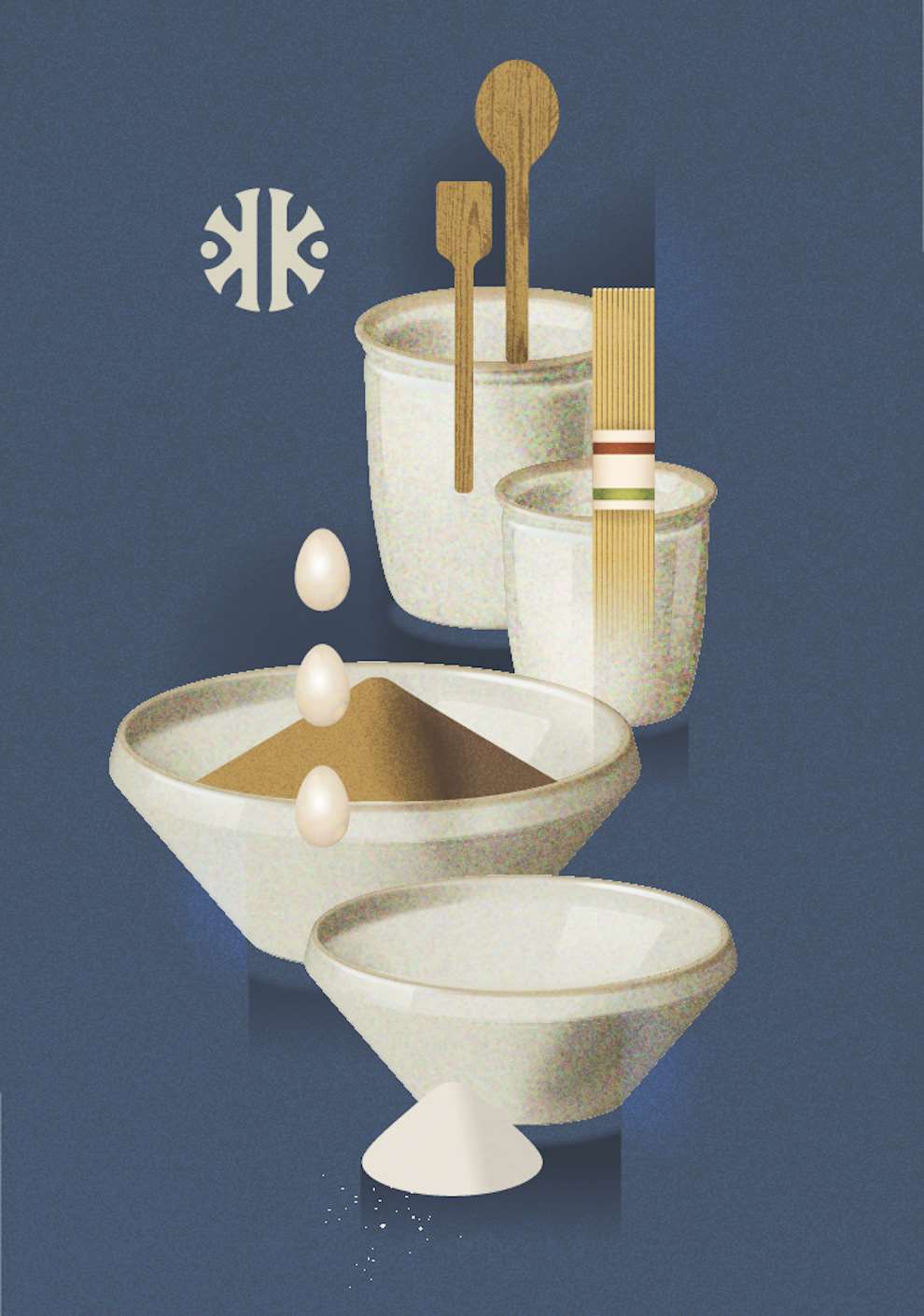Mads Berg, Stylised illustration textural of multiple vases and cups for ceramic brand Knapstrup Ceramic.