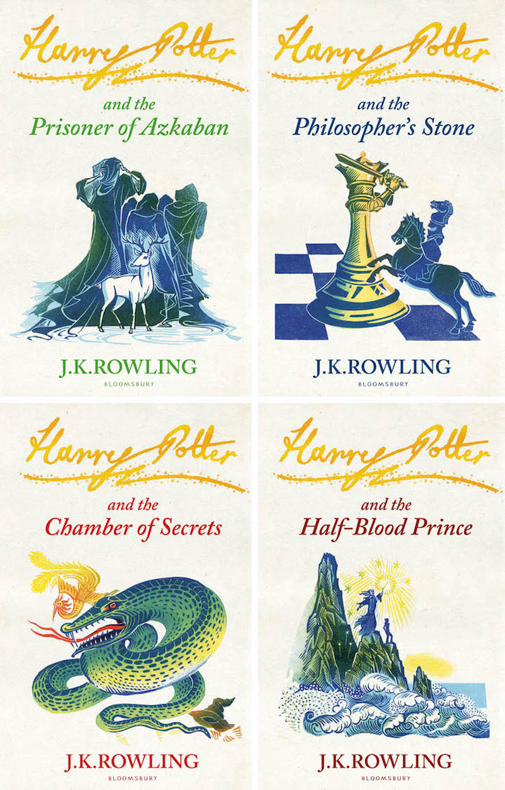Clare Melinsky, Book cover in a traditional linocut for harry potter using ink