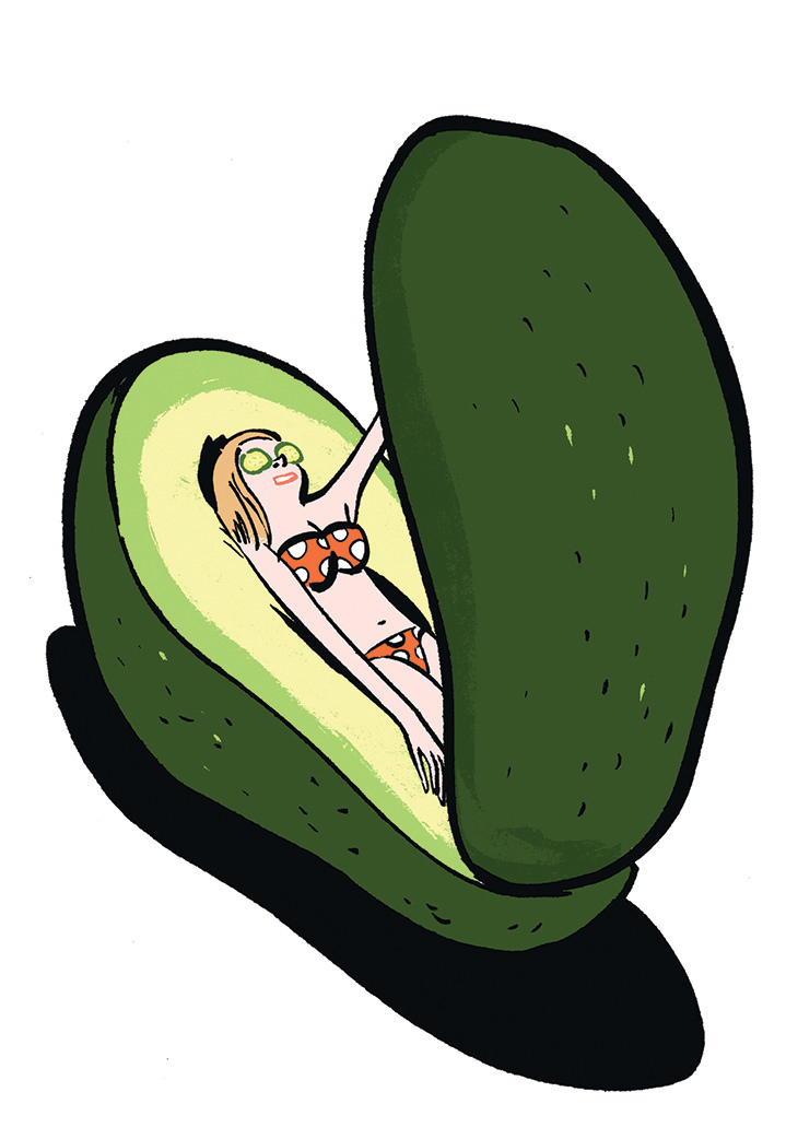 Nishant Choksi, Digital illustration of a women doing UV in an avocado