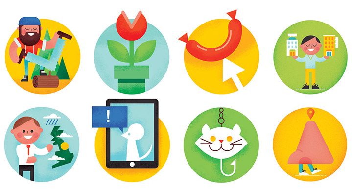 Parko Polo, spot illustrations emoji style with simple vectorise shapes