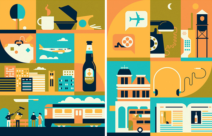 Parko Polo, bold infographic narrative illustration of travelling 