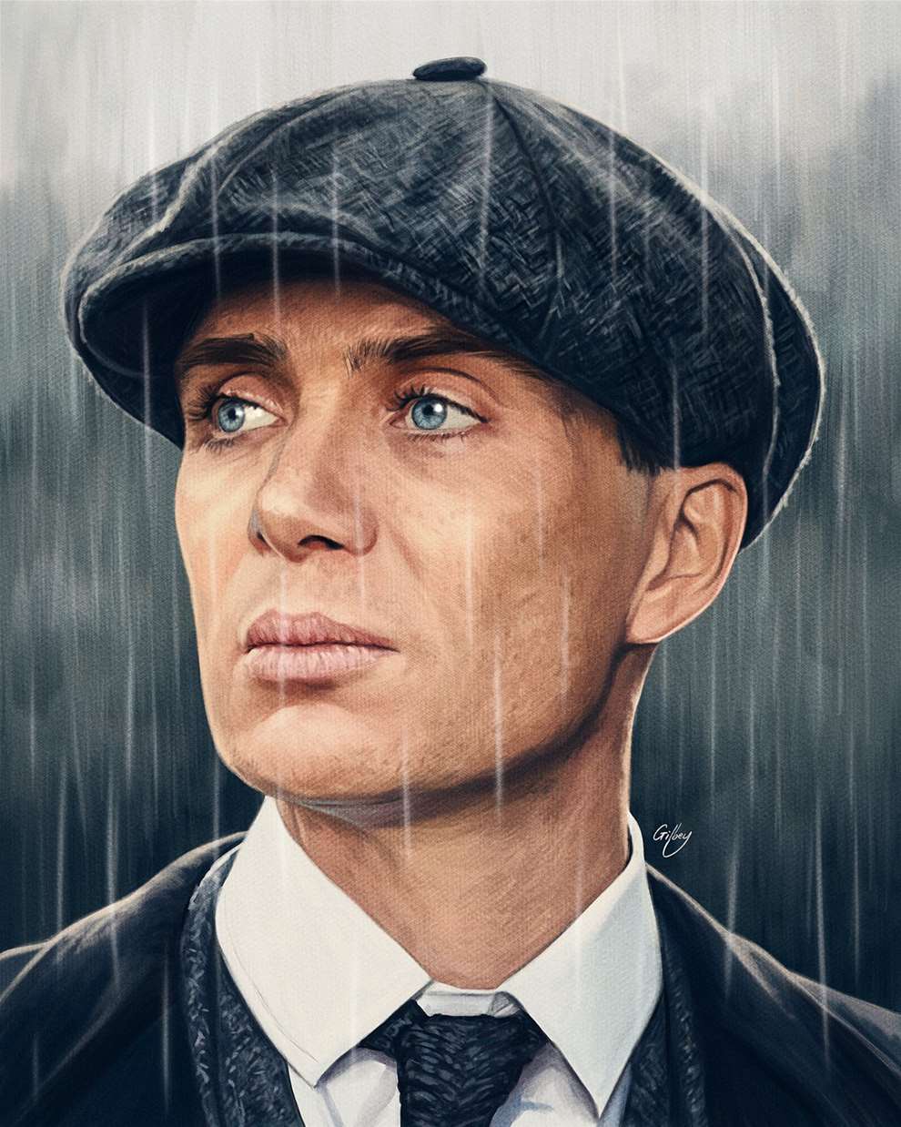 Sam  Gilbey, Painterly digital portrait of Cillian Murphy as Tommy Shelby from Peaky Blinders for Domestic. 	