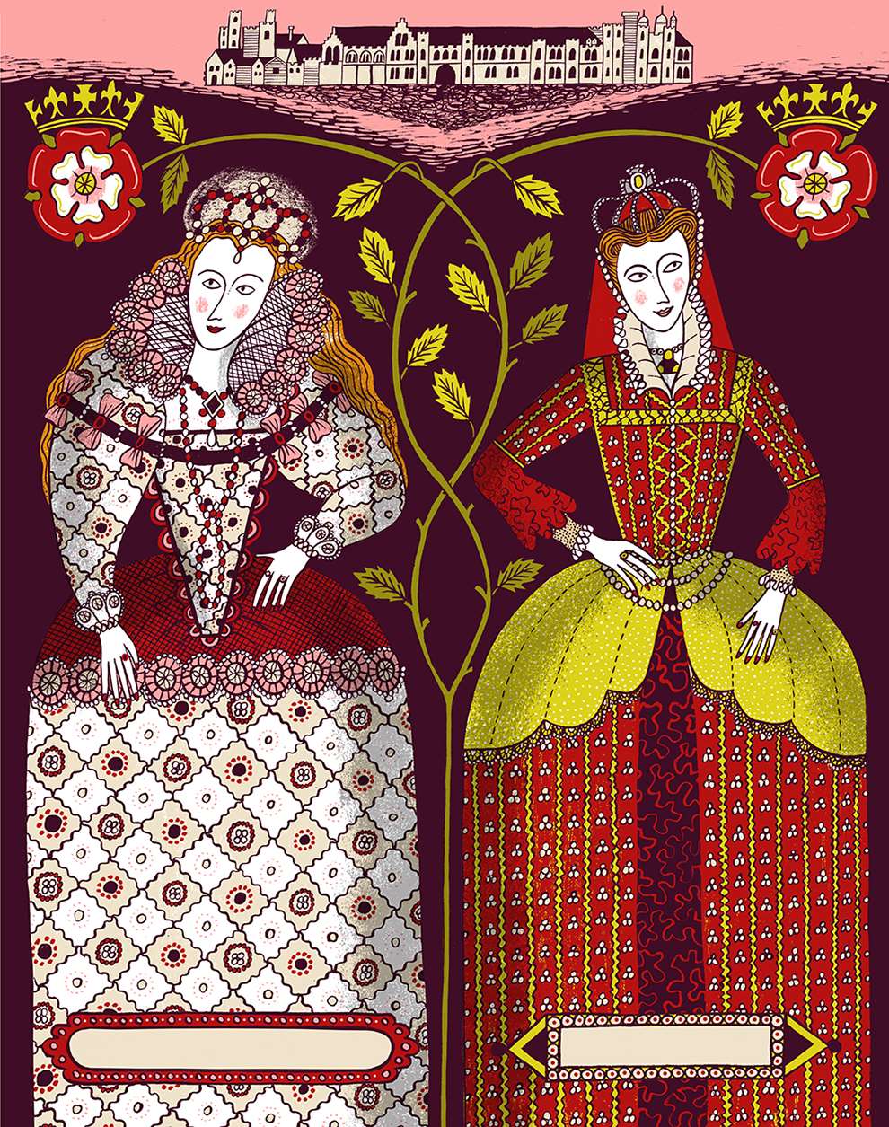 Alice Pattullo, Alice Pattullo illustration of 2 women. Printmaking, decorative, screen print, nostalgic. 