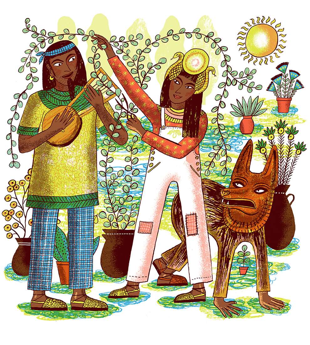 Alice Pattullo, Folklore illustration of a family playing music in the sunshine. 