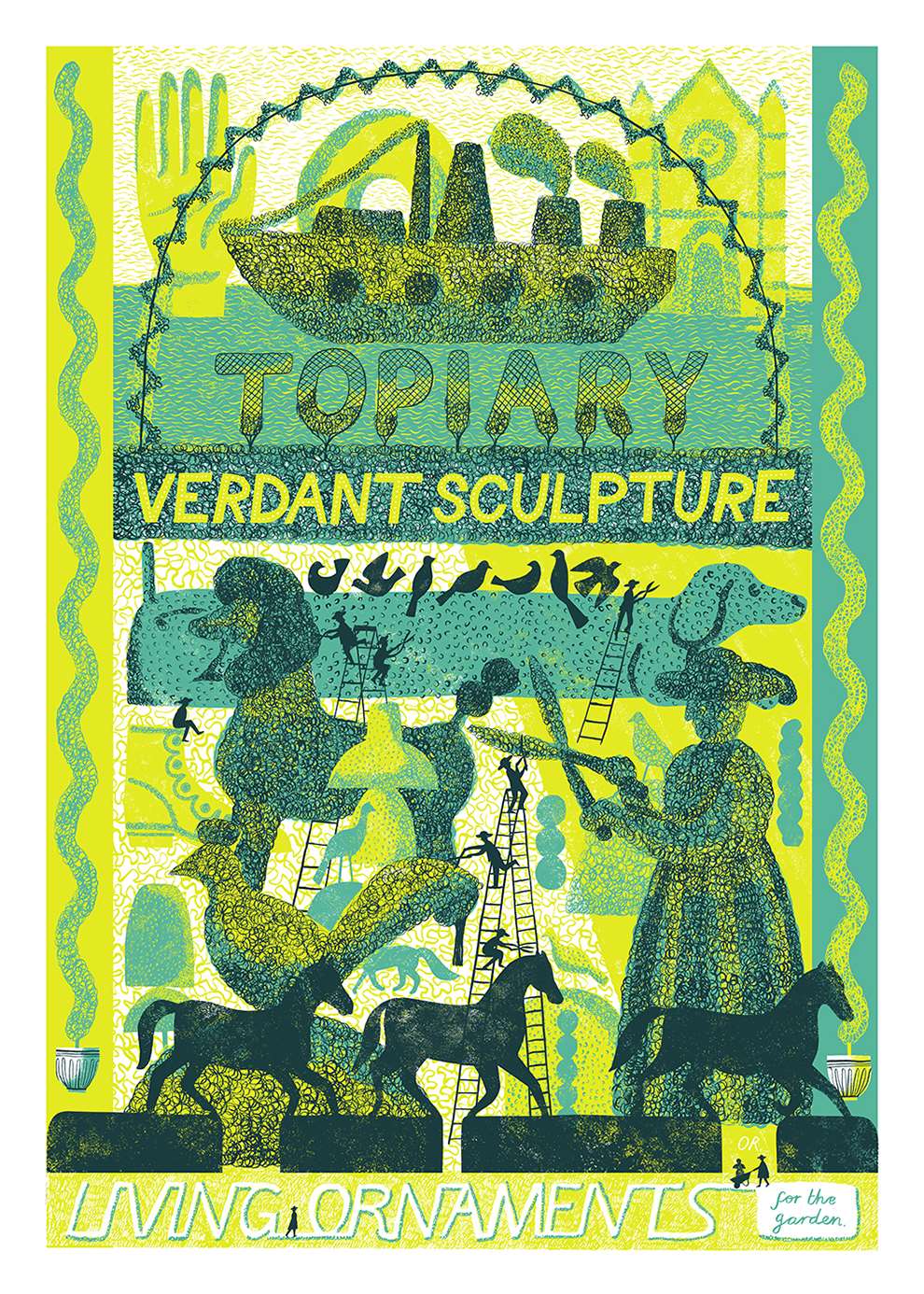 Alice Pattullo, 'Topiary' limited edition 3 colour screen print by Alice Pattullo.
