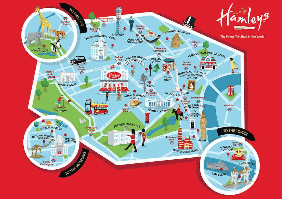 Kerry Hyndman, Map illustration of London for Haley's toy store. 