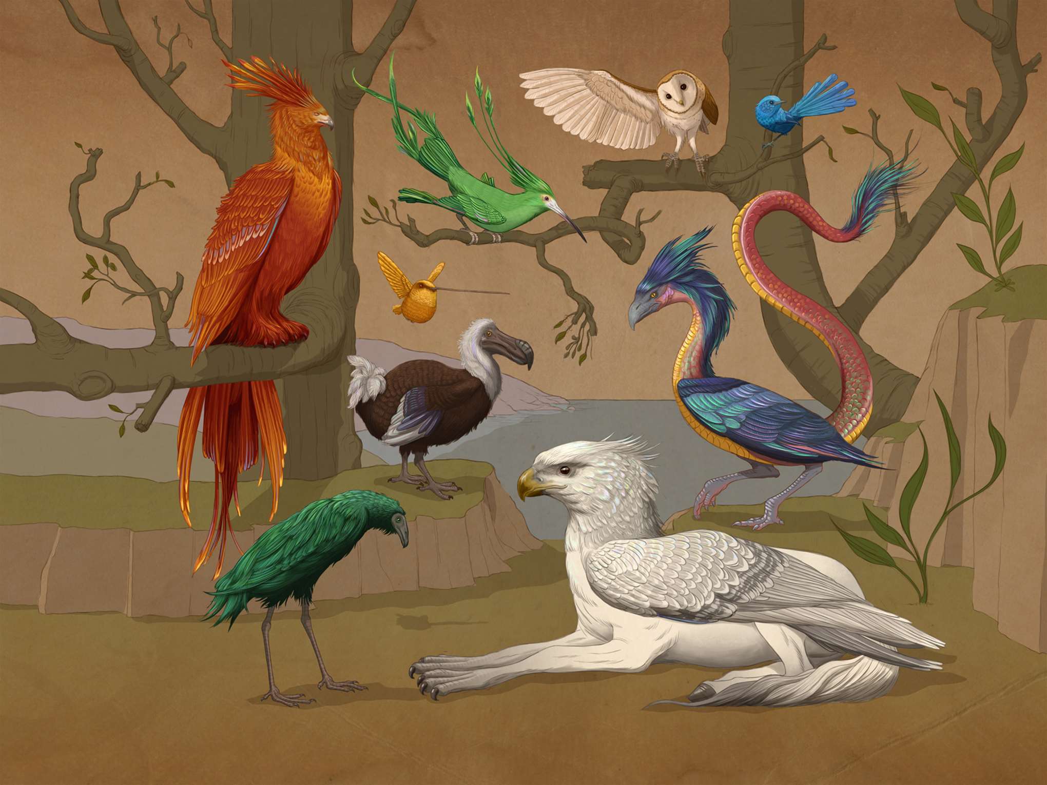 Richard Wilkinson, An amalgamation of birds in one setting. 