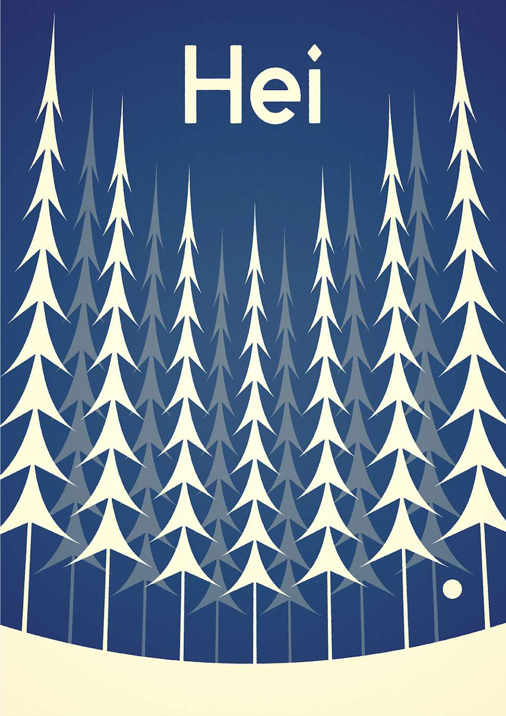 Stanley Chow, Bold and graphic minimalist poster of  forest green trees in the snow 