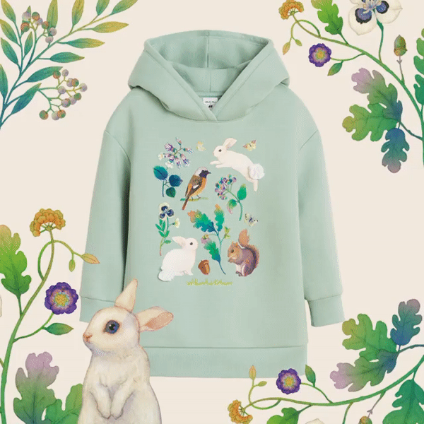 Whooli Chen, painterly whimsical nature and animals illustration for sustainable H&M kid collection 