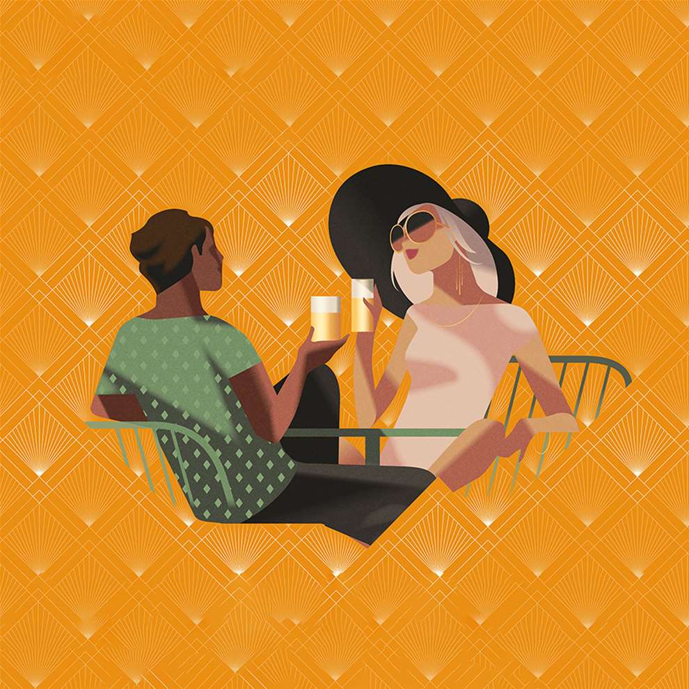 Mads Berg, Vector Art Poster Art Vintage Style of 2 ladies sitting eating Brunch. 