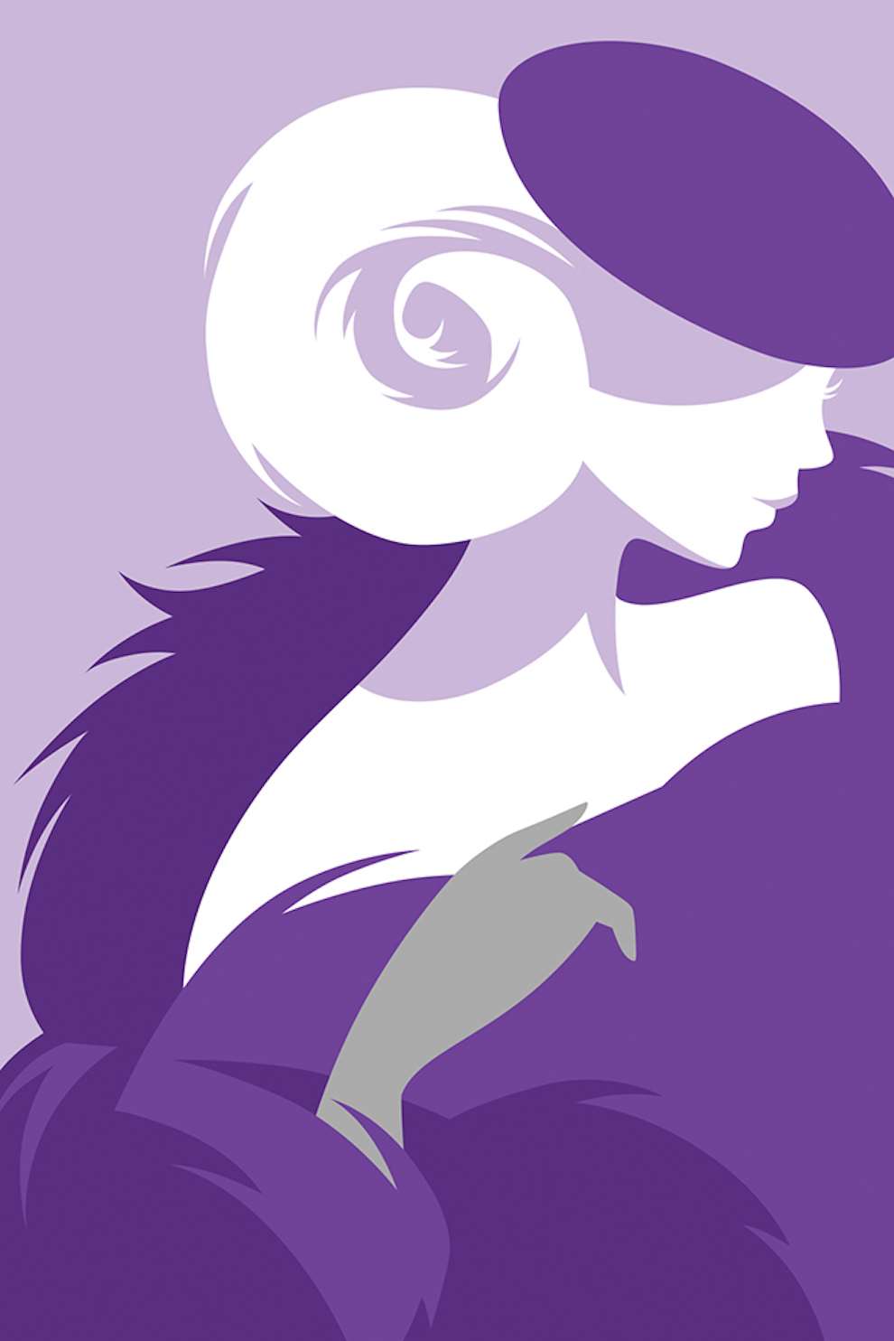 Paul Oakley, Digital graphic illustration of an elegant woman. Shade of purple. 